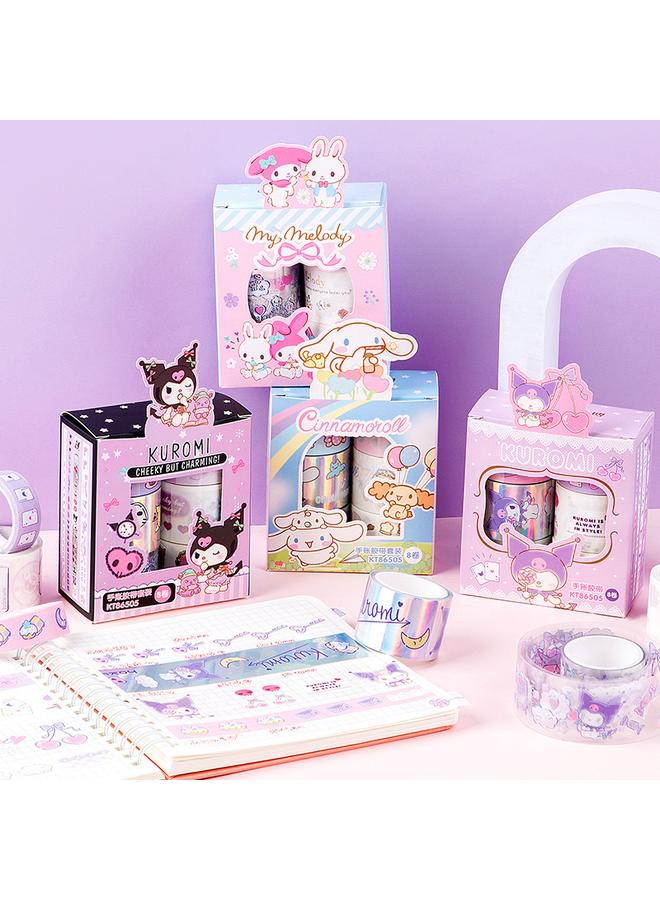 Bluejw Guangbo 86505 Sanrio Kulomi Hand Account Tape 8 Roll Hand Account And Paper Transfer Laser Sticker Suit - Image 1
