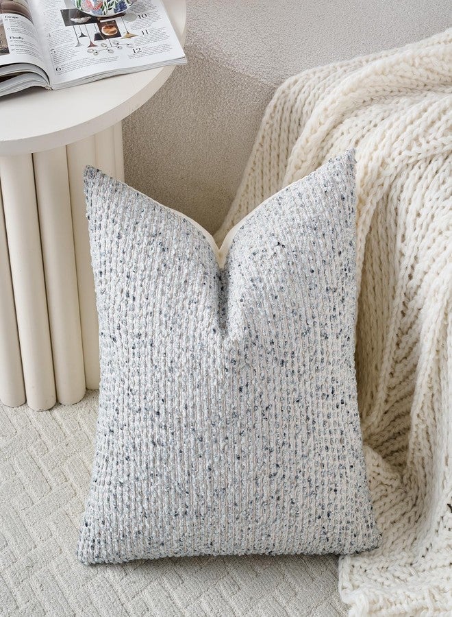 DEZENE Striped Throw Pillow Covers 18x18 Set of 2 Blue Textured Boucle Chic Morden Boho Accent Farmhouse Square Decorative Couch Pillow Covers for Home Decor Bed Sofa Living Room - Image 4