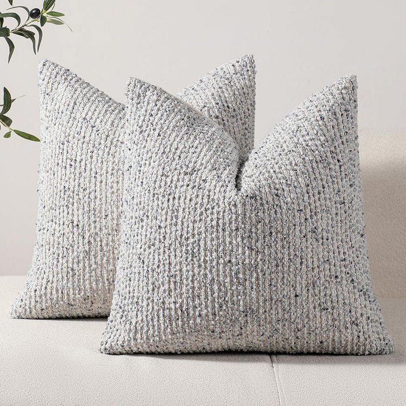 DEZENE Striped Throw Pillow Covers 18x18 Set of 2 Blue Textured Boucle Chic Morden Boho Accent Farmhouse Square Decorative Couch Pillow Covers for Home Decor Bed Sofa Living Room - Image 1