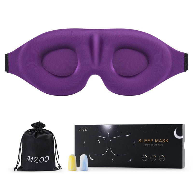 MZOO Sleep Eye Mask for Men Women, Zero Eye Pressure 3D Sleeping Mask, 100% Light Blocking Patented Design Night Blindfold, Soft Eye Shade Cover for Travel, Purple - Image 1