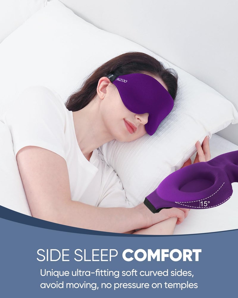 MZOO Sleep Eye Mask for Men Women, Zero Eye Pressure 3D Sleeping Mask, 100% Light Blocking Patented Design Night Blindfold, Soft Eye Shade Cover for Travel, Purple - Image 3
