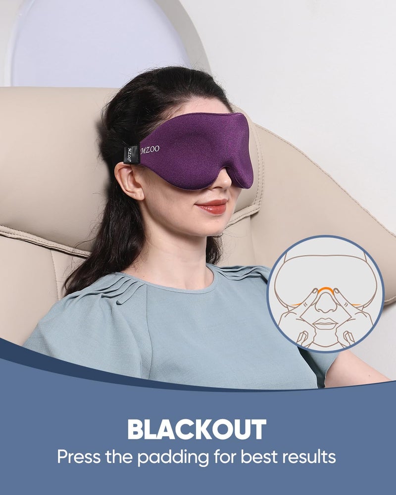MZOO Sleep Eye Mask for Men Women, Zero Eye Pressure 3D Sleeping Mask, 100% Light Blocking Patented Design Night Blindfold, Soft Eye Shade Cover for Travel, Purple - Image 4