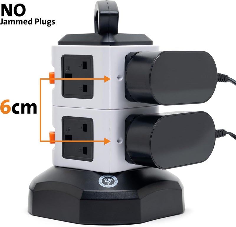 Smart Design Solutions Tower Extension Cord with USB | Multi Plug UK Power Strip Tower | 5m Cable | Surge Protector - Image 4