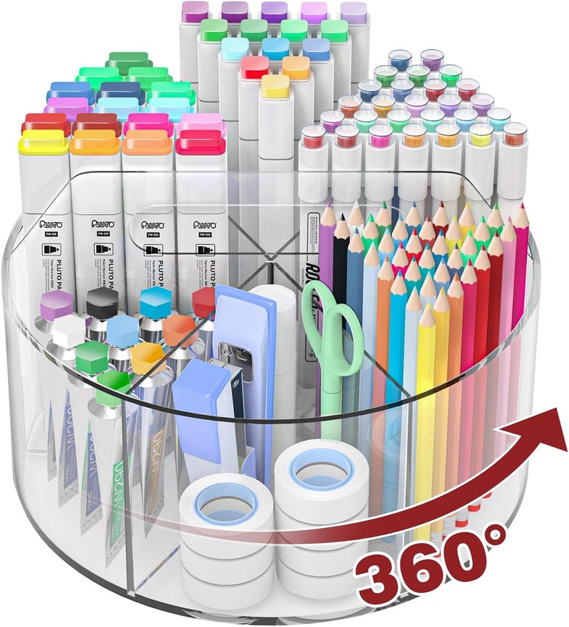 Absonic Acrylic Pen Holder Pencil Organizer, 360-Degree Rotating Pencil Holder, Crayon Organizer for Kids Marker Holder Caddy Art Supply Organizer for Desk, Kids Desk Organizer for Office Home School - Image 1