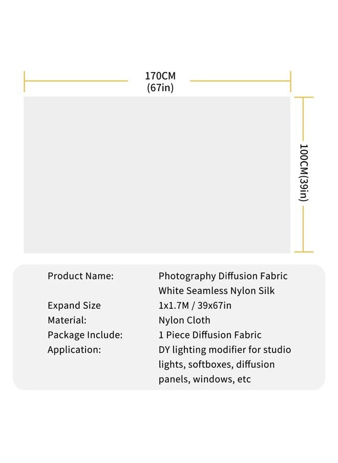 Selens - 1 Yard x 67 Inch / 1M x 1.7M Diffusion Fabric, Nylon Silk White Seamless Light Modifier for Photography Lighting, Softbox and Light Tents - Image 1