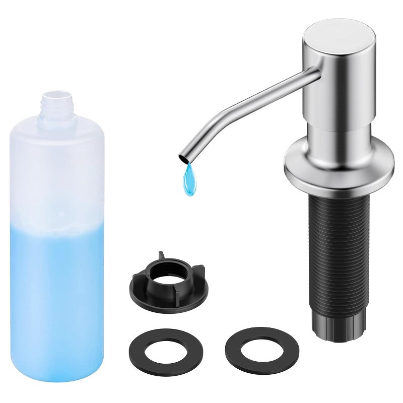 FORIOUS Brushed Nickel Soap Dispenser for Kitchen Sink with 500ML18OZ Bottle Lotion Dispenser Built in Refill from The Top for Countertop Sink