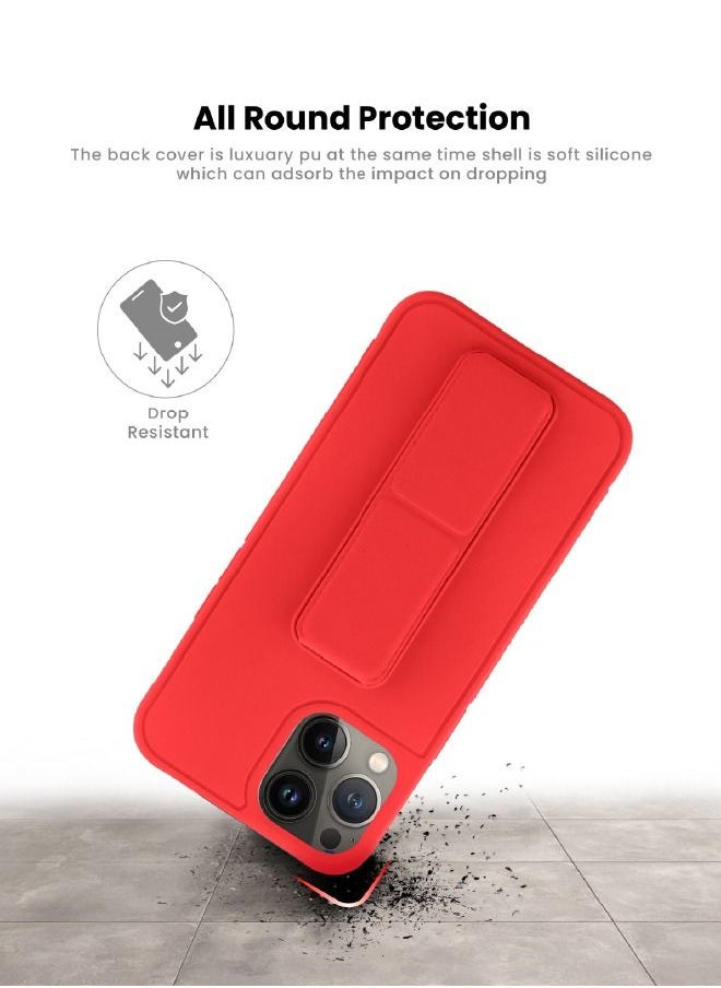 INEIX - 3-in-1 Magnetic Wrist Strap Hand Grip with Stand Case Cover For Apple iPhone 13 Pro Max Red - Image 1