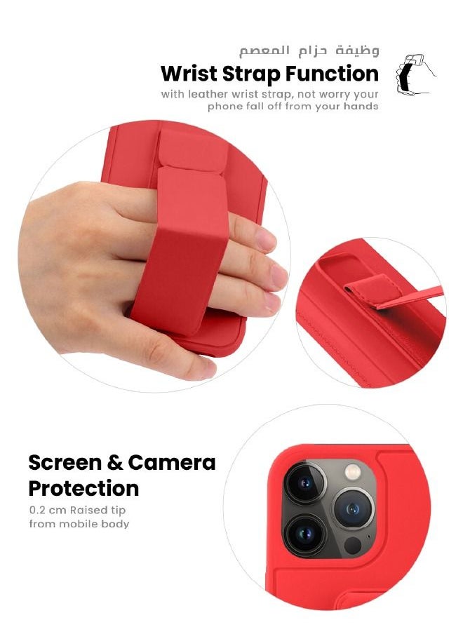 INEIX - 3-in-1 Magnetic Wrist Strap Hand Grip with Stand Case Cover For Apple iPhone 13 Pro Max Red - Image 1