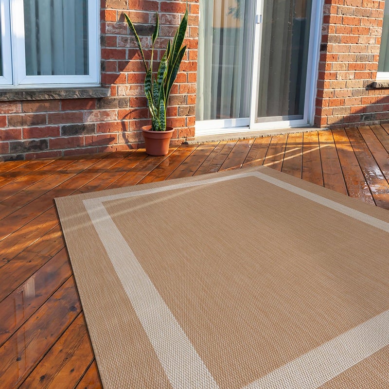 CAMILSON Outdoor Rug 6x9 Modern Outside Rugs for Patios Porches Waterproof Durable Washable NonShedding EasytoClean Indoor Outdoor Area Carpet 6 x 9 Bordered  BeigeWhite