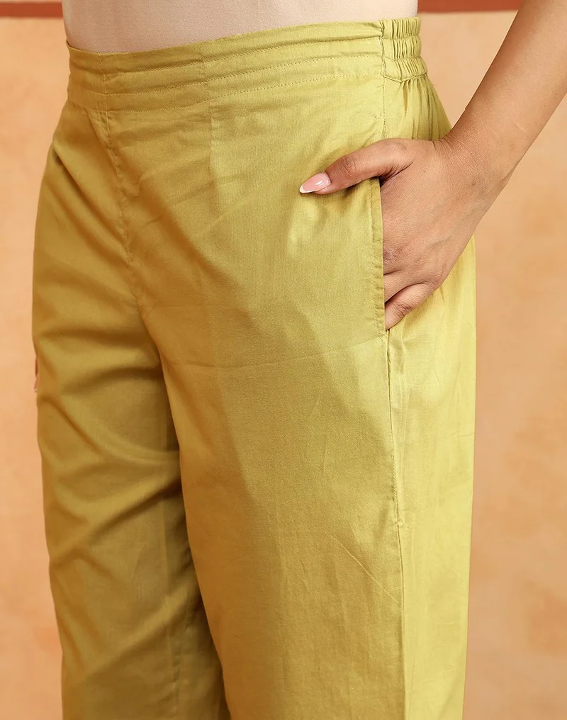 Fabindia  Avni Sage Cotton Printed Floral Kurta, Pant & Dupatta Set for Women | Best Price UAE
