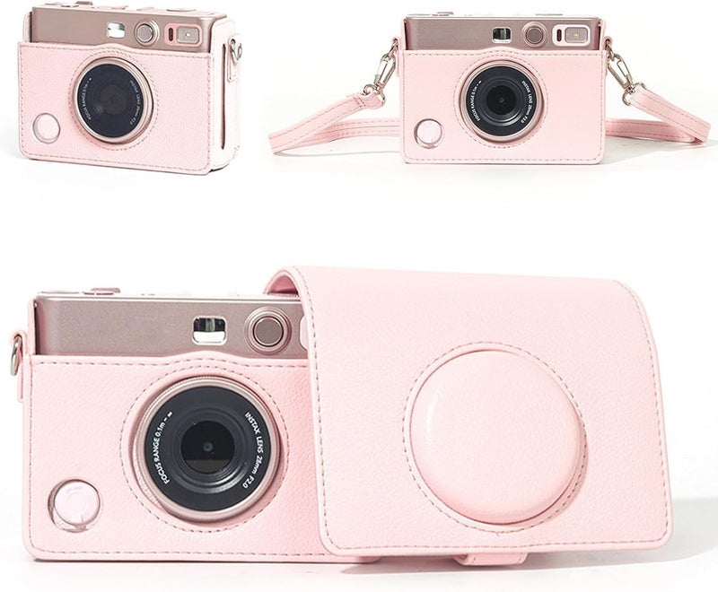 حقيبة كاميرا متوافقة مع Fujifilm Instax Mini EVO، حقيبة واقية باللون الوردي الفاتح مع حزام كتف، حقيبة تخزين ضيقة المقاس - Image 1
