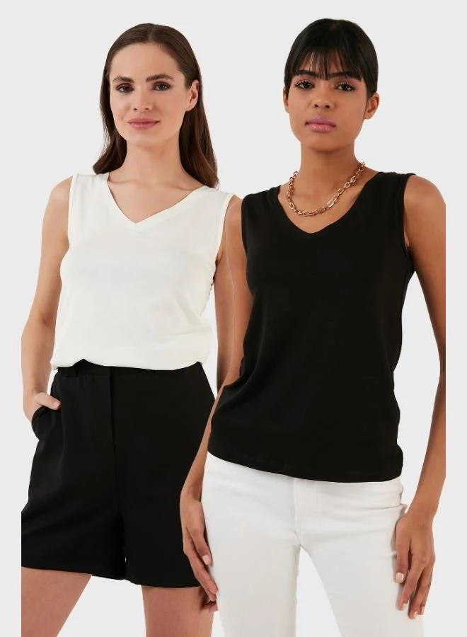 Lela Lela Slim Fit V-Neck Thick Strap 2-Pack Blouse Women's Blouse 5864384S2
