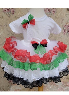 Daddy's Angel UAE National UAE National Day Dress For Kids Girls Tutu Skirt, T-shirt and a hair accessory, 3 pieces set In UAE Flag Colors  - Image 2