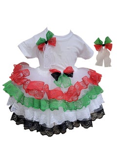 Daddy's Angel UAE National UAE National Day Dress For Kids Girls Tutu Skirt, T-shirt and a hair accessory, 3 pieces set In UAE Flag Colors  - Image 1