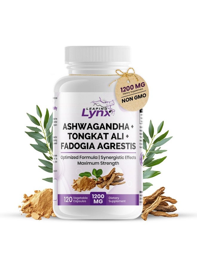 Leaping Lynx Ashwagandha + Tongkat Ali + Fadogia Agrestis - 120 Capsules, 1200mg Per Serving - Powerful Herbal Blend for Energy, Stamina & Vitality - Synergistic Formula for Active Lifestyles - 3rd Party Tested - Image 1