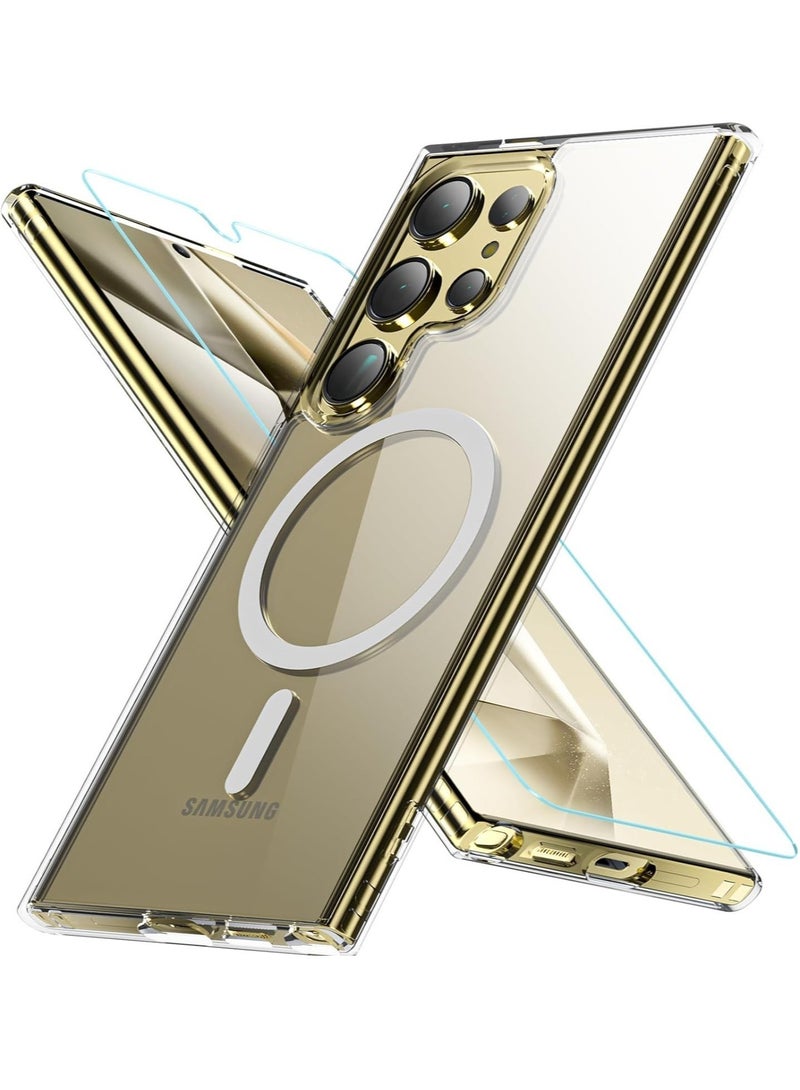 حافظة سامسونج جالاكسي S24 ألترا، متوافقة مع MagSafe مع واقي شاشة، مضادة للصدمات، حماية عسكرية، ظهر شفاف مقاوم للخدوش، حافظة هاتف مغناطيسية لسامسونج S24 ألترا، شفاف - Image 1