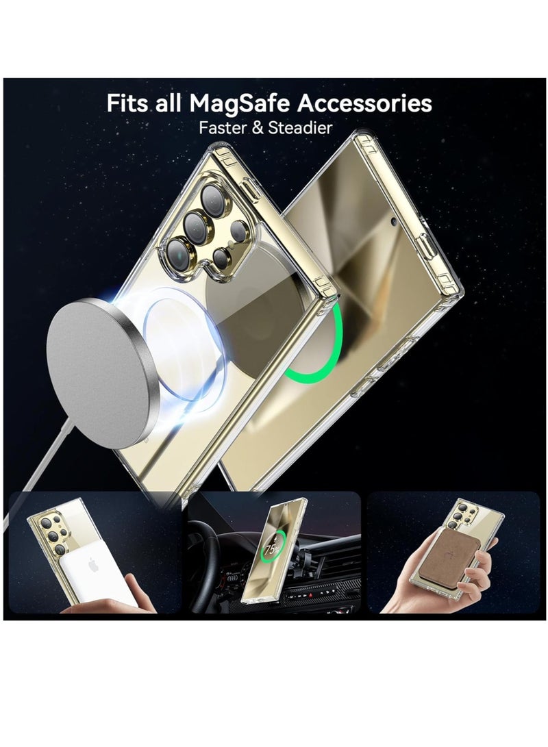 حافظة سامسونج جالاكسي S24 ألترا، متوافقة مع MagSafe مع واقي شاشة، مضادة للصدمات، حماية عسكرية، ظهر شفاف مقاوم للخدوش، حافظة هاتف مغناطيسية لسامسونج S24 ألترا، شفاف - Image 3