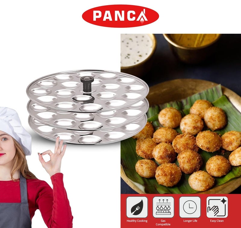 PANCA Stainless Steel Multi Purpose Kadai with Steel Lid, Idli Maker 2 Idli Plate 8 Cavity Idli Cooker Stainless Steel Idly Pot with Steamer (3 Plate) - Image 4