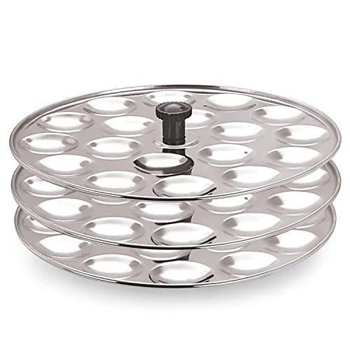 PANCA Stainless Steel Multi Purpose Kadai with Steel Lid, Idli Maker 2 Idli Plate 8 Cavity Idli Cooker Stainless Steel Idly Pot with Steamer (3 Plate) - Image 1