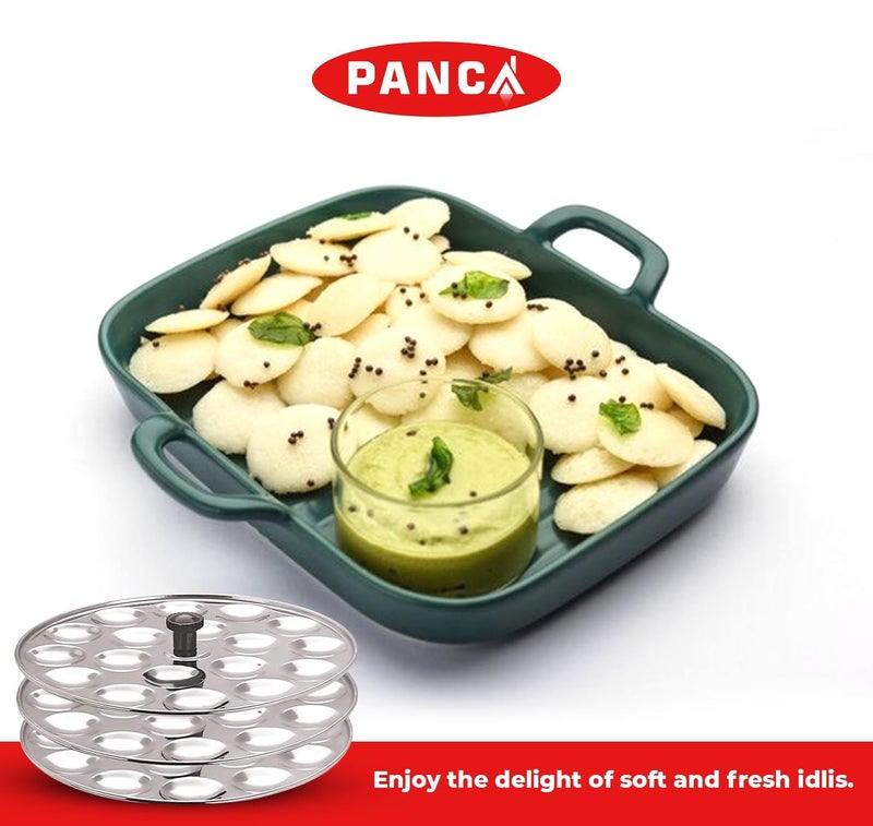 PANCA Stainless Steel Multi Purpose Kadai with Steel Lid, Idli Maker 2 Idli Plate 8 Cavity Idli Cooker Stainless Steel Idly Pot with Steamer (3 Plate) - Image 2