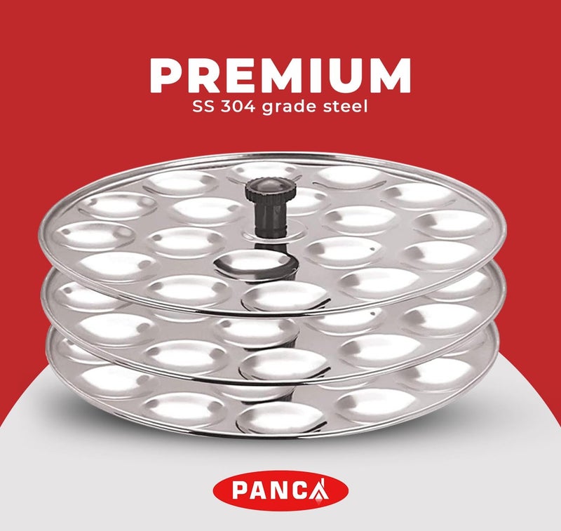 PANCA Stainless Steel Multi Purpose Kadai with Steel Lid, Idli Maker 2 Idli Plate 8 Cavity Idli Cooker Stainless Steel Idly Pot with Steamer (3 Plate) - Image 5