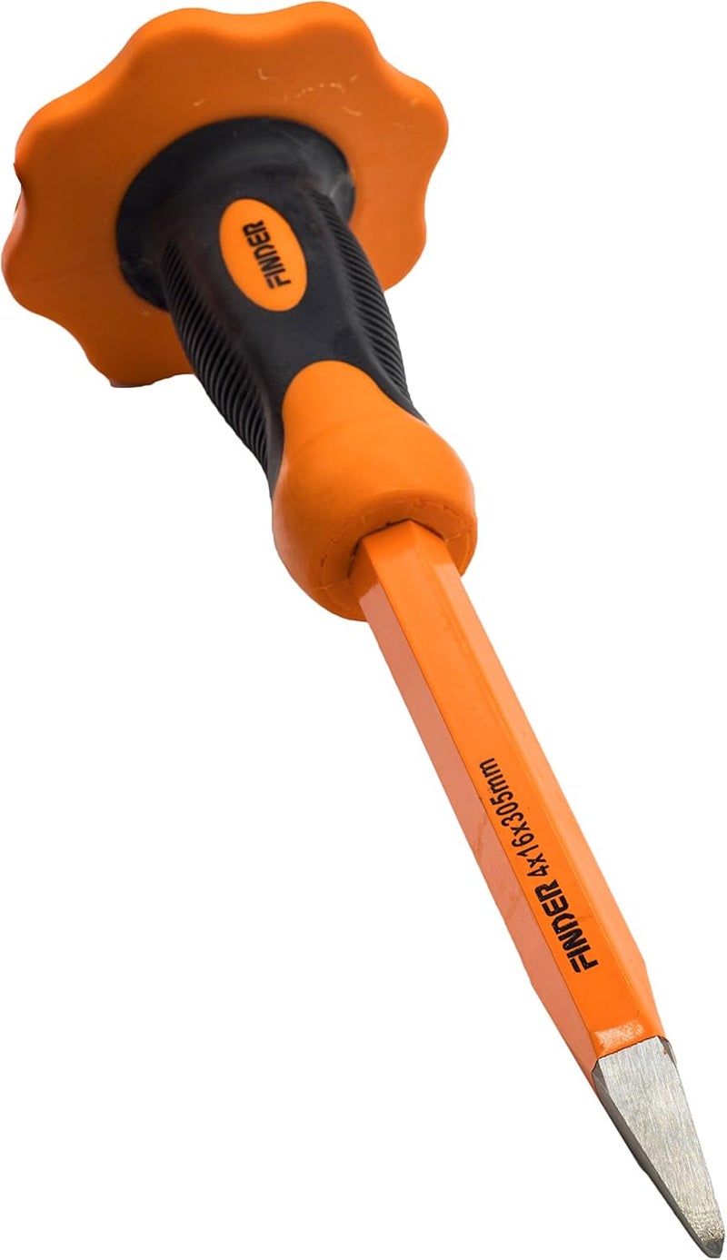 FINDER 12-Inch Heavy Duty Pointed Chisels With Hand Protection, Pointed/Spear Head, Demolishing/Masonry/Carving/Concrete Breaker Chisels with Bi-Material Hand Guard - Image 1