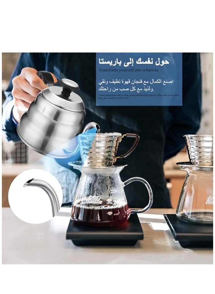 رانك  غلاية صانعة القهوة مع ميزان درجة حرارة ابريق تحضير و تقطير القهوة والشاي بتصميم معقوفه من الستانلس ستيل مناسبة للموقد وأي مصدر للحرارة فضي 1000ملليلتر - Image 2