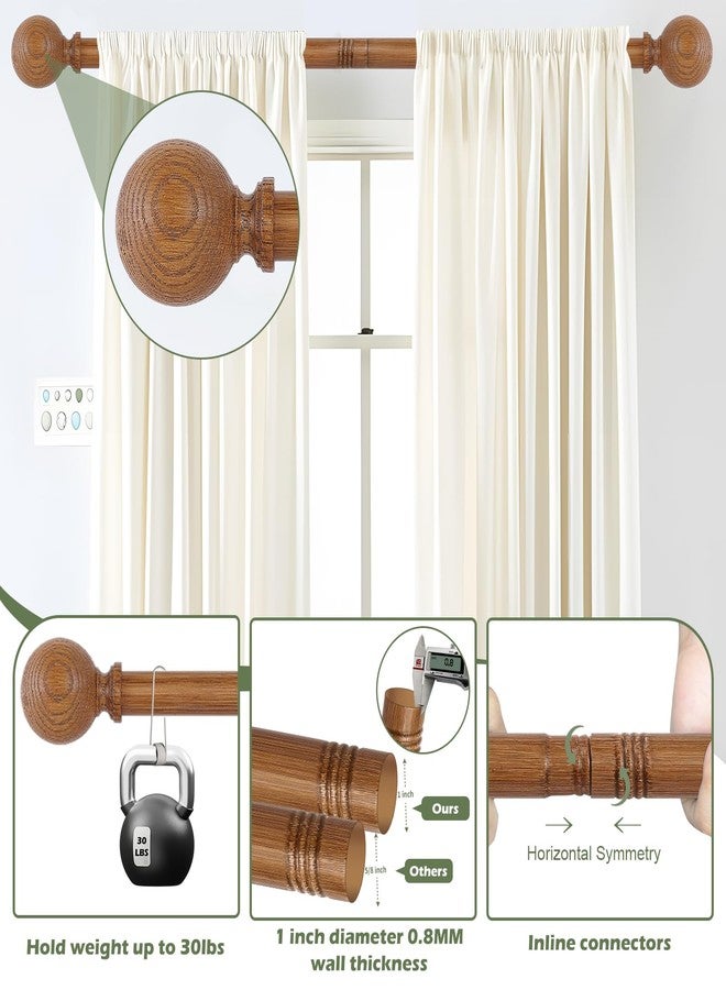 HTZON Wood Curtain Rods for Windows 120 to 170 Inch (10-14ft), Adjustable Extra Long, Heavy Duty, Farmhouse Rustic Boho Style - Image 2