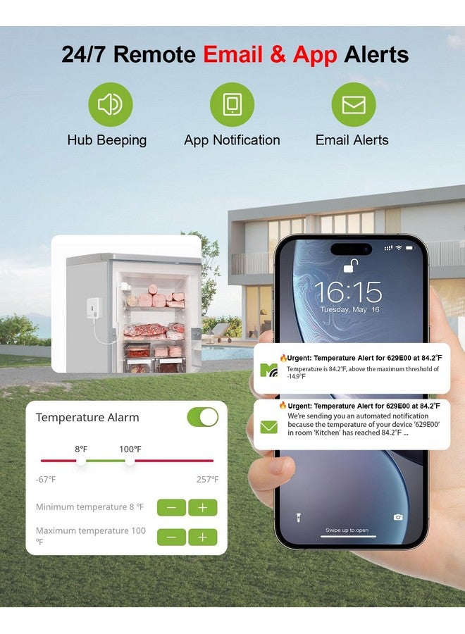Mocreo WiFi Freezer Thermometer Alarm with Digital Monitor Hub, App and Email Alerts, 2-Year Data Export, 2 Remote Temperature Sensors for Refrigerator, Fridge, Freezer - Image 2