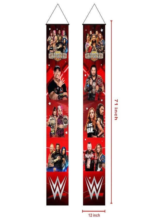 ARHAVI 2Pcs Wresting Birthday Porch Sign Door Hanging Banner Party Supplies for Wresting Themed Door Decorations - Image 3