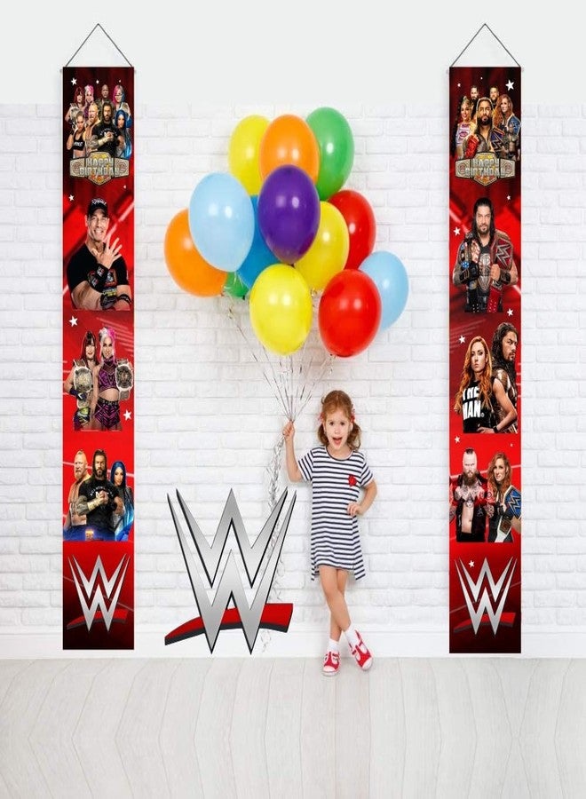 ARHAVI 2Pcs Wresting Birthday Porch Sign Door Hanging Banner Party Supplies for Wresting Themed Door Decorations - Image 5