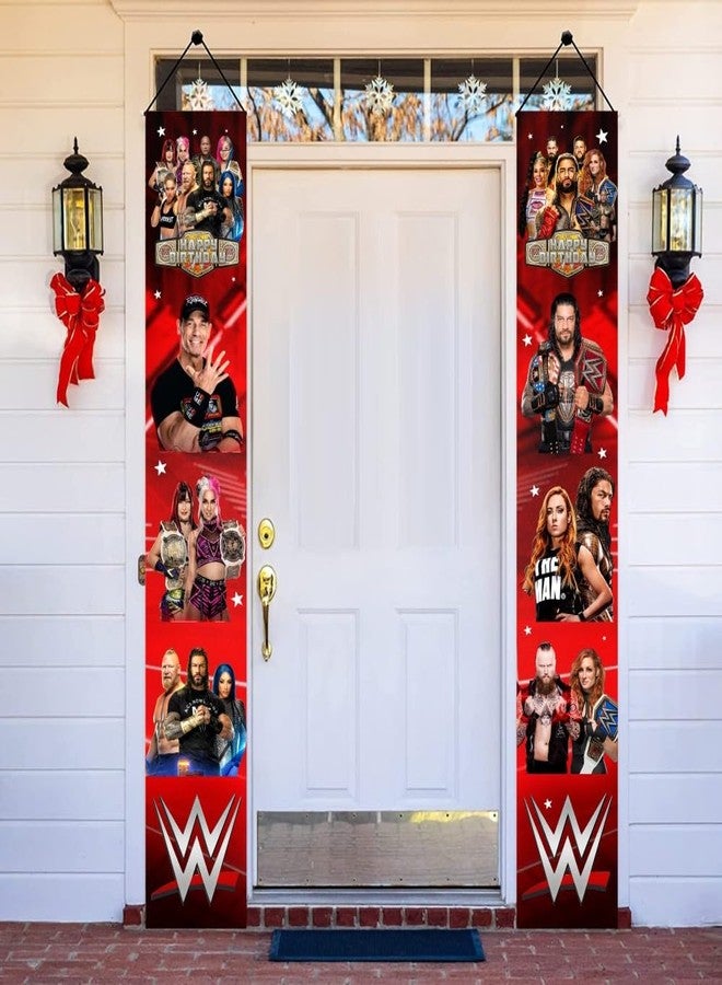 ARHAVI 2Pcs Wresting Birthday Porch Sign Door Hanging Banner Party Supplies for Wresting Themed Door Decorations - Image 2