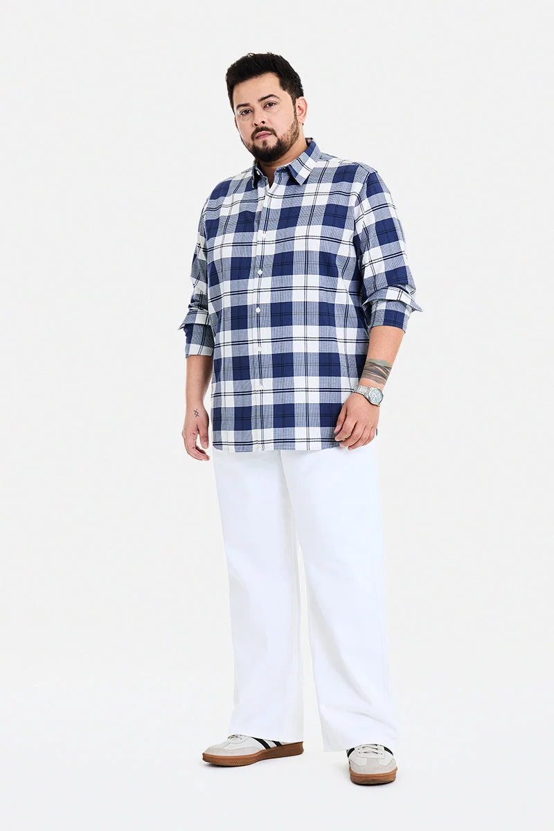 سنيتش Navy Blue Checkered Long Sleeve Regular Fit Casual Plus Size Shirt