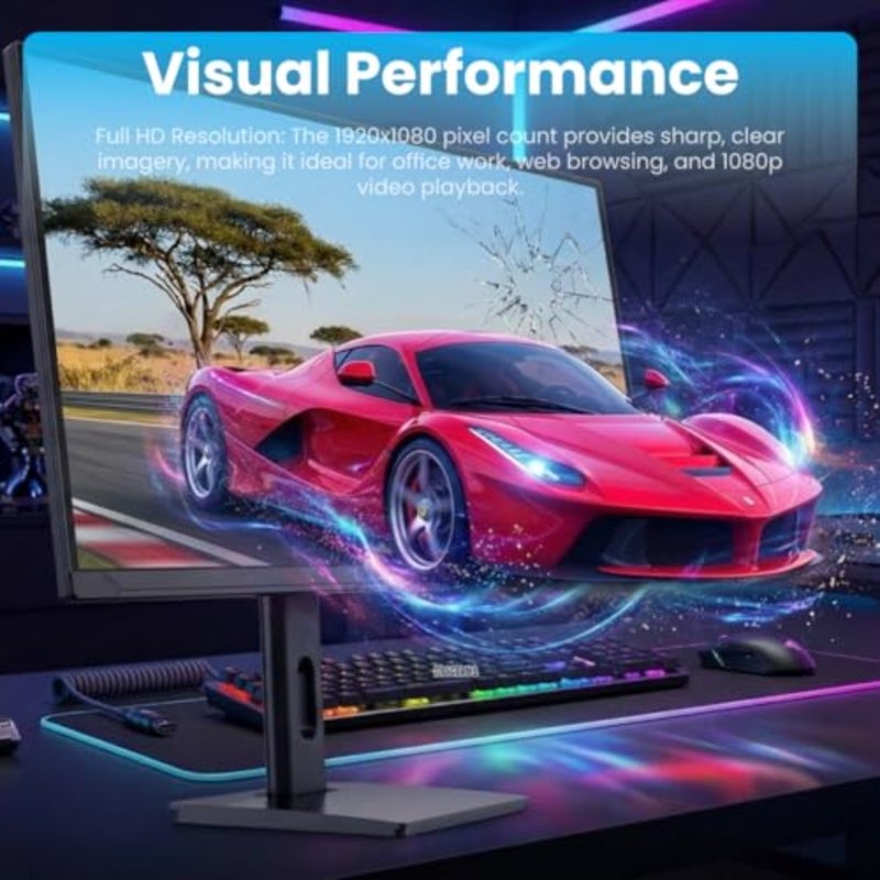 شاشة ألعاب IPS مقاس 27 بوصة FHD 1920×1080 1 مللي ثانية وقت الاستجابة 100 لون sRGB، منفذ HDMI DisplayPort VESA للتثبيت على الحائط بإطار نحيف IPS شاشة كمبيوتر للمكتب والمنزل والألعاب. - Image 2
