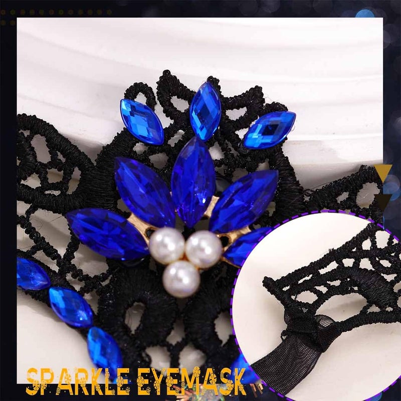 Yalice Black Masquerade Lace Masks Women Eye Mask Sparkle Beaded Venetian Costume Accessories for Halloween Party (Blue) - Image 4