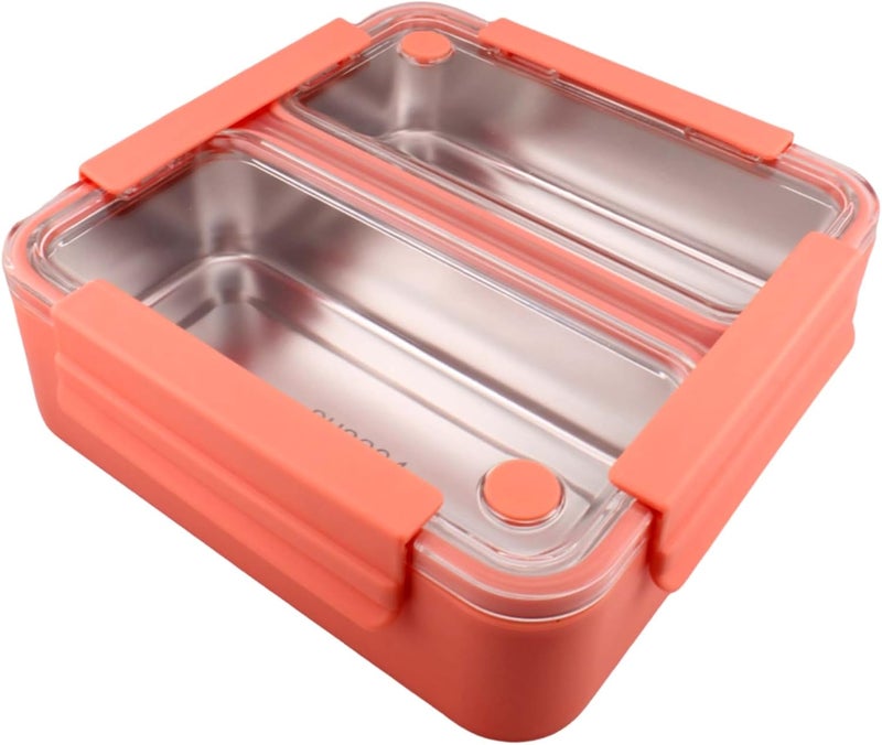 BrainGiggles Stainless Steel Bento Lunch Box with 2 Compartments - Leak Proof Bento Box for Kids, Adults -Multifunctional Air Tight Tiffin Lunchbox for Office, School (Orange) - Image 1