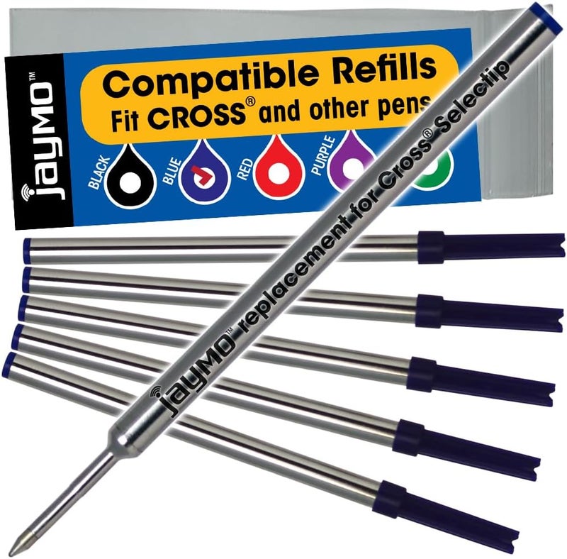 Jaymo Replacement for Cross Selectip 8521 - Measures 4.375 in / 111 mm Long - Gel Rolling Ball Pen Refill - 6 Blue - Image 1