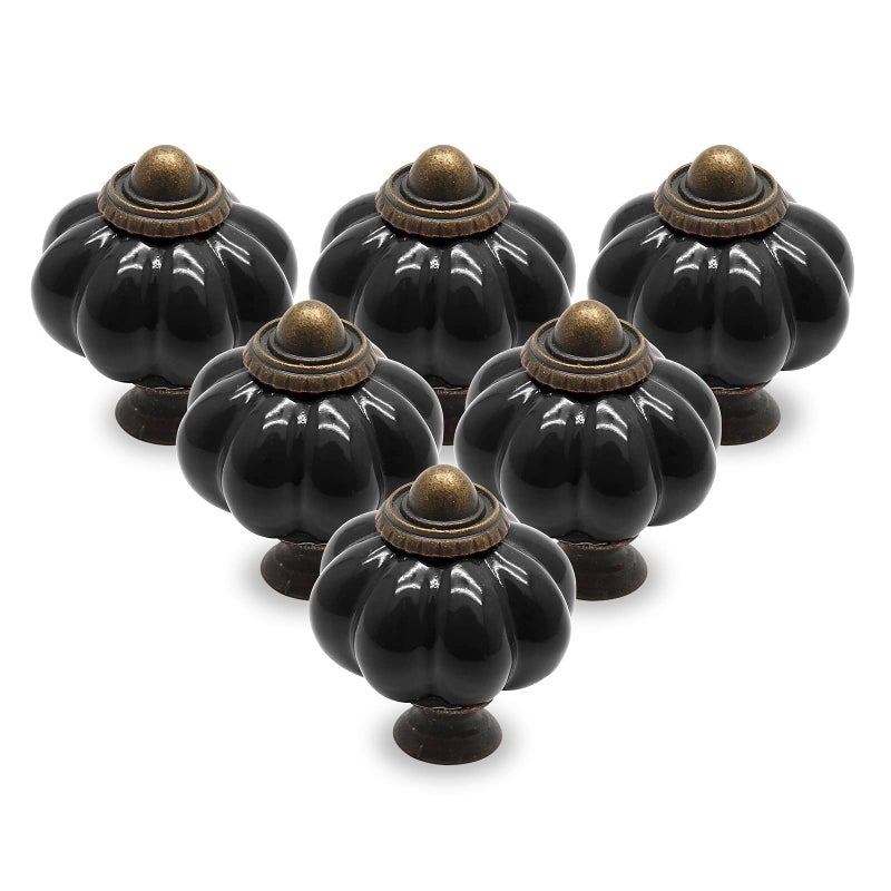 Seimneire 12pcs Black Vintage Ceramic Cabinet Knobs and Drawer Pulls with Mounting Screws - Image 1
