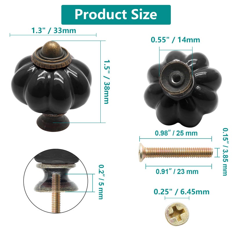 Seimneire 12pcs Black Vintage Ceramic Cabinet Knobs and Drawer Pulls with Mounting Screws - Image 5