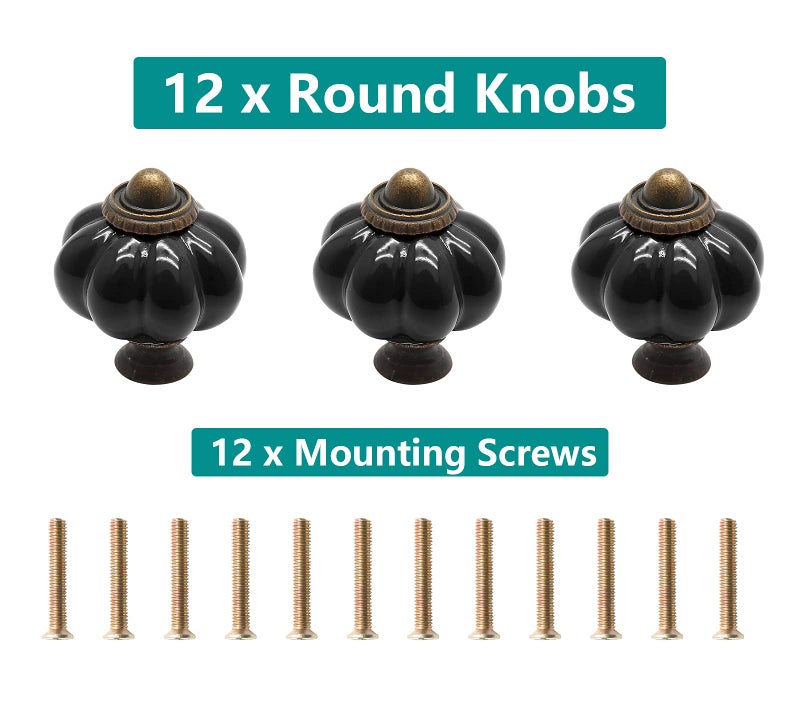 Seimneire 12pcs Black Vintage Ceramic Cabinet Knobs and Drawer Pulls with Mounting Screws - Image 2