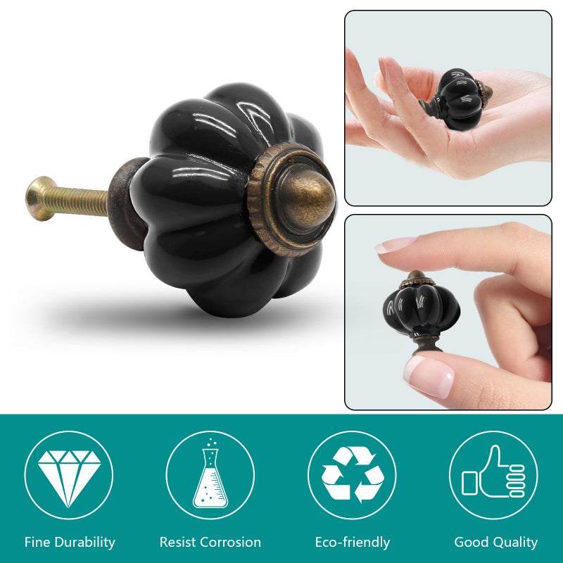 Seimneire 12pcs Black Vintage Ceramic Cabinet Knobs and Drawer Pulls with Mounting Screws - Image 4