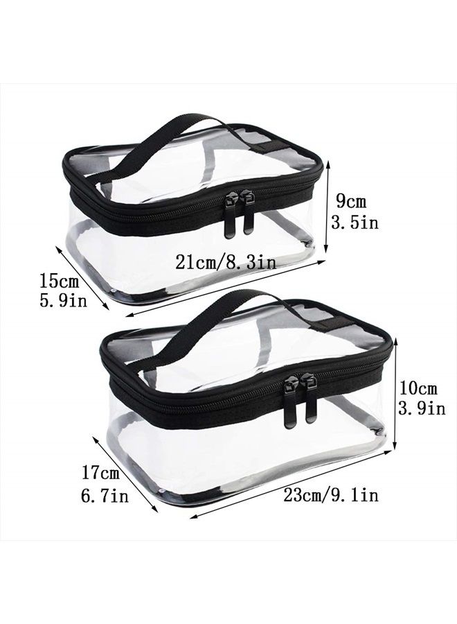 Wobe 2 Pack Portable Clear Makeup Bag Zipper Waterproof Cosmetics Bag Transparent Travel Storage Carry Pouch PVC Zippered Toiletry Bag Organizers With Handle for Vacation Travel, Bathroom - Image 2