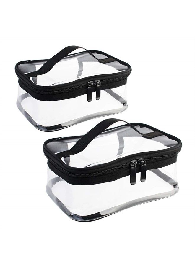 Wobe 2 Pack Portable Clear Makeup Bag Zipper Waterproof Cosmetics Bag Transparent Travel Storage Carry Pouch PVC Zippered Toiletry Bag Organizers With Handle for Vacation Travel, Bathroom - Image 1