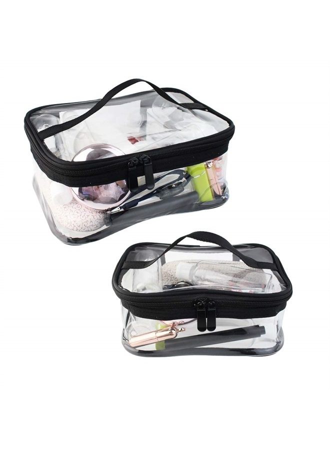 Wobe 2 Pack Portable Clear Makeup Bag Zipper Waterproof Cosmetics Bag Transparent Travel Storage Carry Pouch PVC Zippered Toiletry Bag Organizers With Handle for Vacation Travel, Bathroom - Image 5