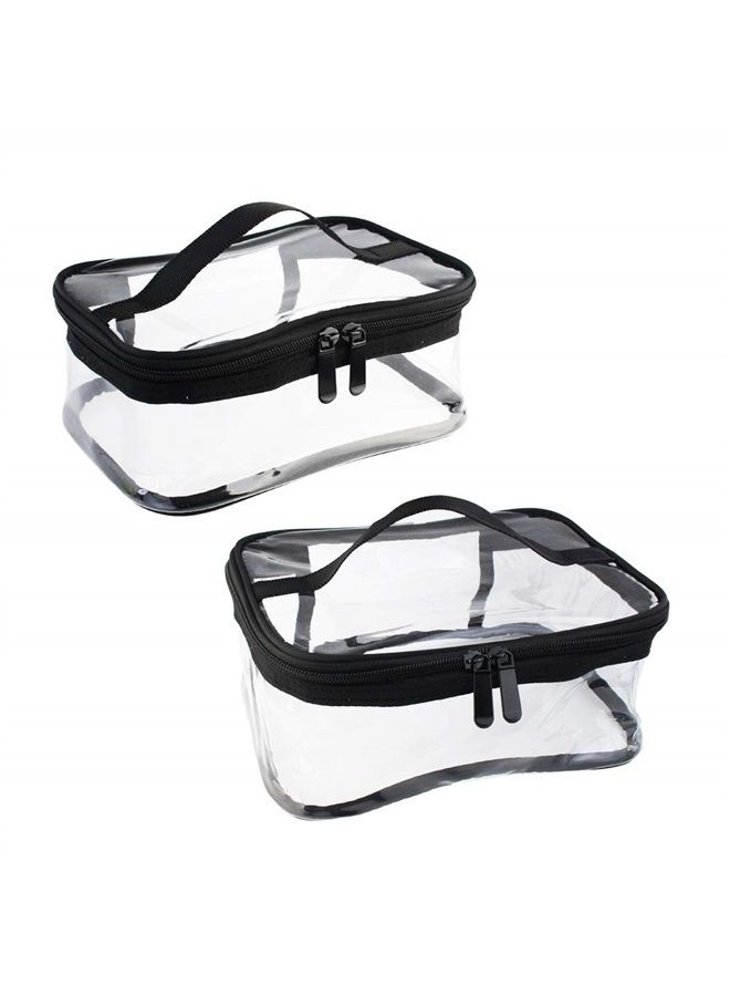 Wobe 2 Pack Portable Clear Makeup Bag Zipper Waterproof Cosmetics Bag Transparent Travel Storage Carry Pouch PVC Zippered Toiletry Bag Organizers With Handle for Vacation Travel, Bathroom - Image 3