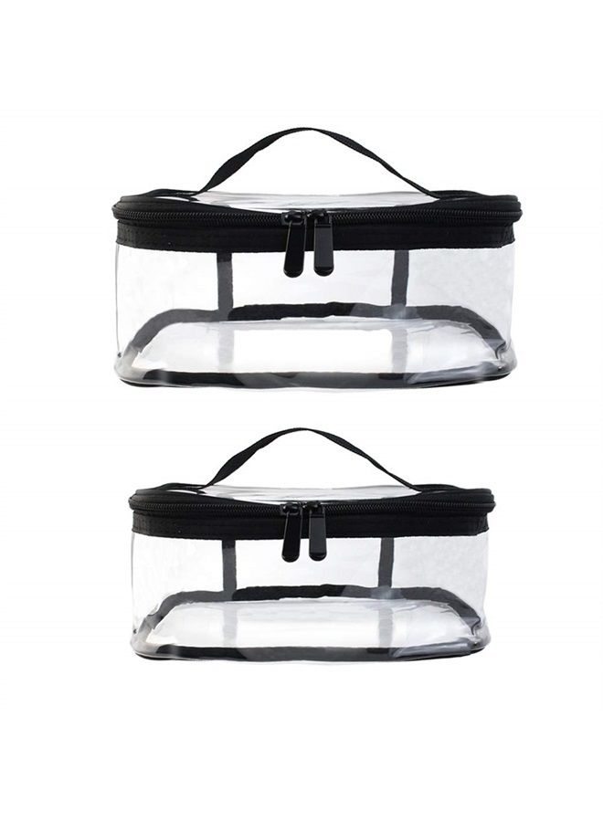 Wobe 2 Pack Portable Clear Makeup Bag Zipper Waterproof Cosmetics Bag Transparent Travel Storage Carry Pouch PVC Zippered Toiletry Bag Organizers With Handle for Vacation Travel, Bathroom - Image 4