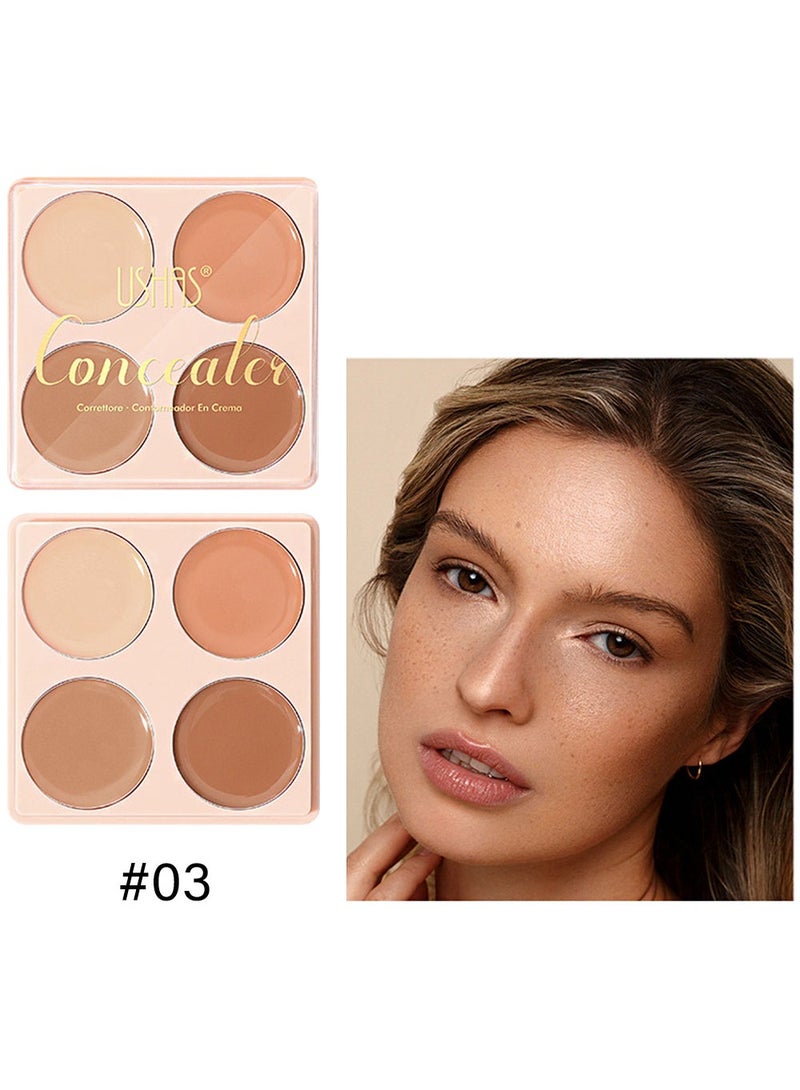 Ushas 4  Color Concealer Pot Set - Contour Palette for Dark Circles with Powder Puffy - 4 in 1 Full Coverage Color Correcting Foundation Concealer for Contour & Highlight Eye Brightener#03 - Image 2