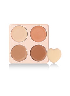 Ushas 4  Color Concealer Pot Set - Contour Palette for Dark Circles with Powder Puffy - 4 in 1 Full Coverage Color Correcting Foundation Concealer for Contour & Highlight Eye Brightener#03  - Image 1