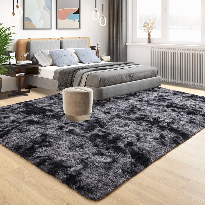 Tepook Soft Fluffy Rugs for Bedroom, 4x6 Area Rug for Living Room, Modern Shaggy Room Rug for Kids Boys Girls, Plush Throw Rugs Indoor Nursery Home Decor Rug with Non-Slip Bottom, Tie-dye Dark Grey - Image 2