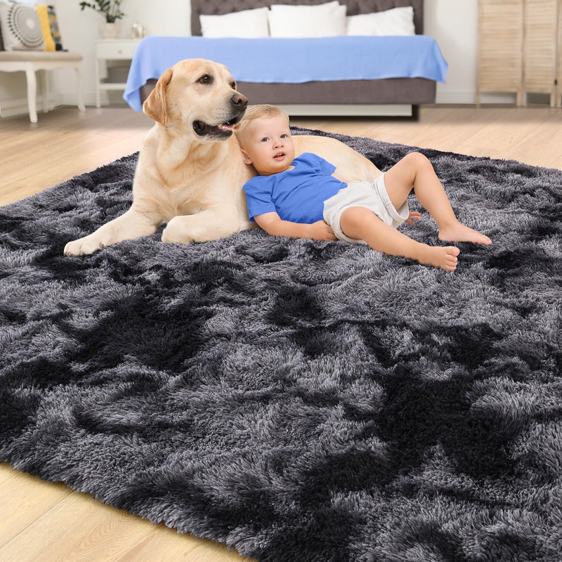 Tepook Soft Fluffy Rugs for Bedroom, 4x6 Area Rug for Living Room, Modern Shaggy Room Rug for Kids Boys Girls, Plush Throw Rugs Indoor Nursery Home Decor Rug with Non-Slip Bottom, Tie-dye Dark Grey - Image 4